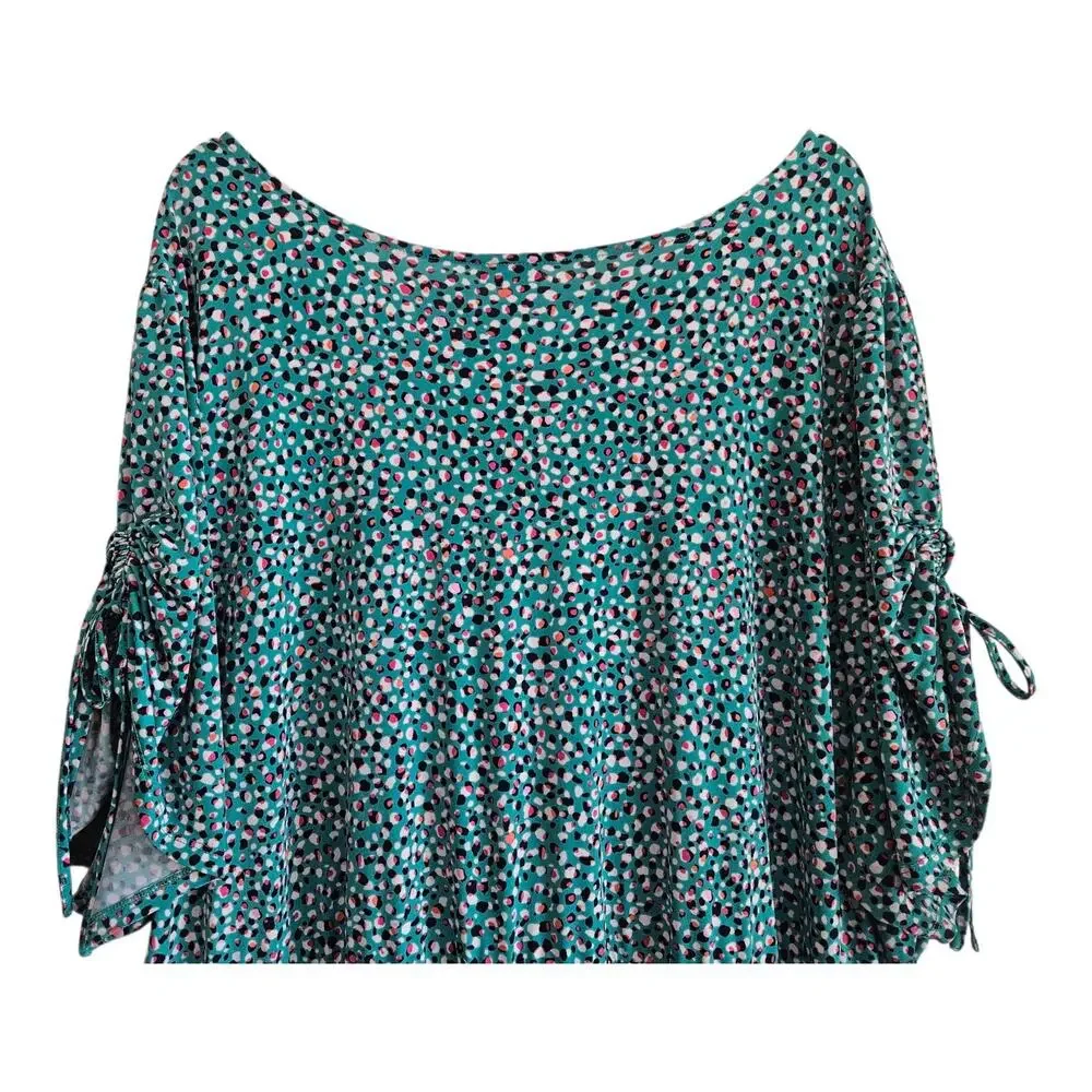 TORRID 6 Women's 30 Dress Midi V-Neck Green Pink Black Dots Faux Wrap Jersey